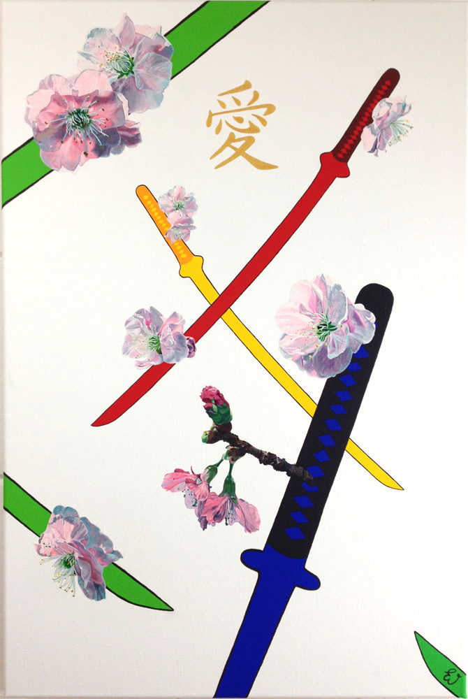 schilderij Katana en sakura